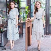 ราคา เดรสยาวเนื้อผ้าลูกไม้ถักทอลายดอกไม้ทั้งชุด ผ้าลูกไม้เกาหลี (1659238336)