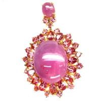 ราคา เข็มกลัดพลอยแท้ ทับทิม สีชมพู 23 x 30 mm. ล้อม โทปาส-ชมพู เงินแท้ 925 ชุบทอง 18K (16696346399)