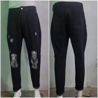 ราคา กางเกงยีนส์ ขายาว ขาเดฟ สีดำ แต่งขาด ใส่แล้วเท่ เอว26-34 พร้อมส่ง (26706099568)