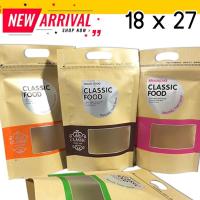 ราคา ถุงใส่ขนม ถุงพลาสติก ซองซิป เจาะหน้าต่าง ลาย CLASSIC FOOD มีหูหิ้ว ก้นตั้งได้ดี ขนาด 18x27 ซม. ราคาถูก [100 ใบ] (2418145088)