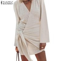 ราคา Zanzea Celmia ชุดเดรสแขนยาวคอวีแฟชั่นสตรีทรงหลวม (24687829931)