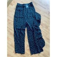 ราคา กางเกงขายาวผ้าชีฟอง สีดำลาย polka dot ขาว (15887339879)