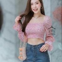 ราคา เสื้อครอป ลายดอกจิ๋ว สม็อกรอบตัว (6309579335)