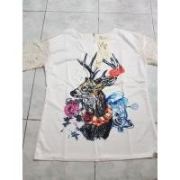ราคา เสื้อยืดสีขาวออฟไวท์แขนสั้นแต่งแขนลูกไม้ประดับมุก (9388855049)