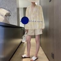 ราคา เสื้อเชิ๊ตชีฟองซีทรูสีเหลือง เสื้อชีฟองลายดอก B1048 (20719712329)