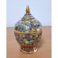 ราคา โถเบญจรงค์ ลายดอกไม้ ของที่ระลึก ทรงคุณค่า เดินน้ำทองเต็ม สวยงาม ขนาด 3"×5.5" (26532666383)