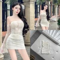 ราคา KITTI-T (กิตติที):Set (2)ชิ้น เสื้อ+กระโปรง เกาะอกแขนยาวผ้าลูกไม้สีขาวครีม ผ้าลูกไม้ซีทรูเนื้อละเอียด มีลายดอกอ่อน ๆ (58100881370)