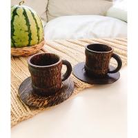 ราคา Titanium แก้วกาแฟไม้ตาลพร้อมจานรองและช้อน 2 ชุด(ทรงถัง). (43452215788)