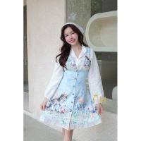 ราคา (อก เอว หน้าผ้าเล็ก 1 นิ้ว) เดรสสั้น + เสื้อแขนยาวผ้าฉลุ ลายยูนิคอร์น สีฟ้า งานป้าย c&m studio (26030781342)