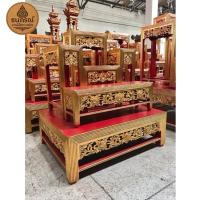 ราคา ️ โต๊ะหมู่บูชาไม้สักแท้ หมู่ 5 หน้า 10 ขาหวาย ️ งานแกะสลักปิดทองสวยงาม ลายไทยประณีต (43526345712)