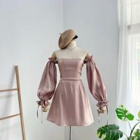 ราคา เดรสออกงานผ้าไหมแก้วเปิดไหล่ สีชมพูกะปิ*มีซับใน (รูปตัวอย่างด้านหลังจากสีอ่น) (29441961410)