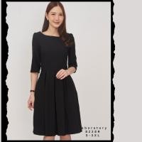 ราคา Laboratory เดรส 8238 คอปาดกระโปรงจีบทวิต แขนสามส่วน ไซส์ S-3XL (55650140982)