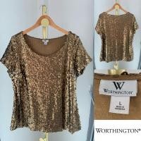 ราคา Worthington sequin short sleeve gold Top ล215 (27105377493)