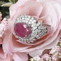 ราคา แหวน ทับทิม ตัวเรือน เงินแท้ 92.5% ชุบทองคำขาว งานคุณภาพส่งออก เบอร์ 8 (28122443686)