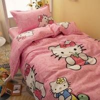 ราคา การ์ตูนน่ารัก HelloKitty ชุดเครื่องนอนแมวผ้าปูเตียงสำหรับเด็กผู้หญิงชุดผ้านวมสี่ชิ้น (25983477820)