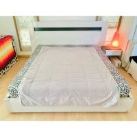 ราคา ที่นอนปิคนิค หรือท๊อปเปอร์ ขนาด 4.5-5ฟุต สีเทาขอบสีฟ้าลายทางปักลายตารางทั้งผืน ยี่ห้อ Maison Artti มือสองเกาหลีแท้ (23471658039)