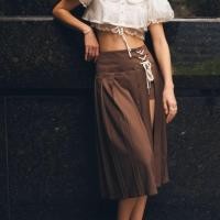ราคา Mitr New พร้อมส่ง Size M กระโปรงจีบยาวสีน้ำตาล (43058951880)