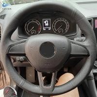 ราคา Car Steering Wheel Cover For Skoda Octavia Superb Fabia Citigo Roomster 2013- Rapid Karoq Kodiaq Black Perforated Leather (40527396726)