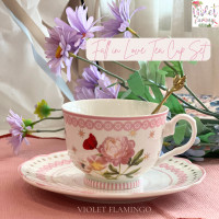 ราคา Violet Flamingo ชุดแก้วกาแฟพร้อมจานรองรุ่น Fall In Love แก้วกาแฟลายดอกกุหลาบสีชมพูพร้อมจานรองขอบหยัก (18988980141)