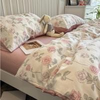 ราคา (-)​ ツ Set 4 ชิ้น : ผ้าปูที่นอนลายกุหลาบชมพูวินเทจ - ( cotton 100%)​ (20284066950)