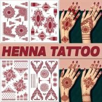 ราคา สไตล์ใหม่สีแดงลูกไม้ Henna Tattoo Maroon สติ๊กเกอร์รอยสักกันน้ําอินเดีย Mehndi ออกแบบรอยสักชั่วคราว Finger Hand Tattoo สําหรับผู้หญิง (29254785716)