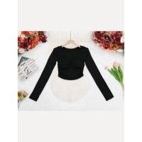 ราคา เสื้อเข้ารูปสีดำ แขนยาว ผ้าเรยอน ใส่สบาย เสริมดีเทลจีบ (49600657940)