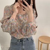ราคา เสื้อชีฟองลายดอกไม้ผู้หญิง สไตล์เกาหลี คอเหลี่ยมและแขนบอลลูน (28900104283)