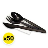 ราคา เอโร่ ชุดช้อนส้อมมีดกระดาษ สีดำ ห่อพลาสติก 50 ชุด (24260832754)
