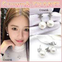 ราคา สินค้าใหม่แท้ 100%/CHANEL คริสตัล CC ต่างหูดีไซน์มุกสำหรับผู้หญิงสีเงิน (47203205546)