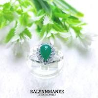 ราคา F6427 แหวนพลอยโมราแท้ ( Natural Chrysoprase ) หลังเบี้ย ตัวเรือนเงินแท้925ชุบทองคำขาว ไซส์55,ไซส์57,ไซส์59 แก้ไซส์ฟรี (26158893924)