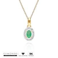 ราคา Gemondo จี้ทองคำ 9K ประดับมรกต (Emerald) ล้อมเพชร สไตล์คลาสสิกทรงรี (21088591177)