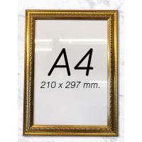 ราคา กรอบรูป(พร้อมกระจก) หน้าไม้สีทองลายกระดุม 1นิ้ว ขนาด A4 (6715608342)