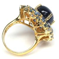 ราคา แหวนพลอยแท้ ไพลินน้ำเงิน 11 x 14 mm. ล้อม ไคยาไนท์ โทปาส ไพลิน เงินแท้ 925 ชุบทอง 18k ไซร์แหวน 8 (28372907915)