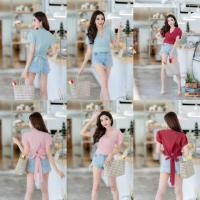 ราคา เสื้อครอปคอวีหน้า-หลัง ผูกโบว์หลัง (4242229956)
