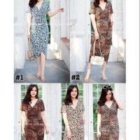 ราคา ชุดเดรส ไขว้อก แขนสั้น ตัวยาว ผ่าหน้าไขว้ จับจีบเอวย่น (5117677295)