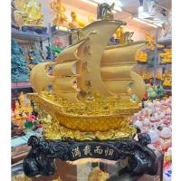 ราคา เรือสำเภา เรือสำเภาจีน มีก้อนเงินก้อนทอง ที่ท้องเรือ ขนสมบัติ สูง 14/ 24 นิ้ว งานเรซิ่นพ่นทรายทอง ฐานไม้ (24714983952)