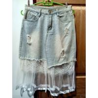 ราคา ลดราคาพิเศษ ‼️Denim กระโปรงยีนส์ ทรงเอ ชายผ้ามุ้งและลูกไม้ แต่งขาด ไซส์ M งานป้ายมือสองสภาพดี ผ้าไม่หนาใส่สบายมากๆ (28240583788)