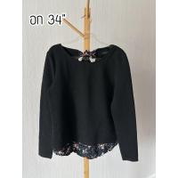 ราคา เสื้อผู้หญิงสีดำแขนยาว ผูกโบว์ด้านหลัง (28603346563)