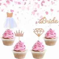 ราคา 12 ชิ้น Glitter Rose Gold เจ้าสาวมงกุฎเพชรชุดแต่งงาน Cupcake Toppers สําหรับเจ้าสาวตกแต่งเค้ก (26193199926)