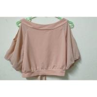 ราคา เสื้อครอปเปิดไหล่ แขนแต่งสม็อค ด้านหลังแต่งเชือก มือสอง (23189070747)