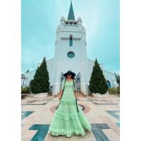 ราคา ป้ายfactory เดรสยาวสีเขียวมิ้นทรงปาดไหล่ผ้าซีฟอง (20666034254)