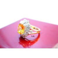 ราคา S.R.แหวนทองพลอยบุษราคัม เม็ดละ 3 กะรัต ฝังพชร เม็ดละ 0.02 กะรัต พร้อมใบรับรองสินค้าเคลือบทองคำแท้ 100% (26124213767)