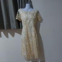 ราคา เดรสงานแต่ง แขนสั้น ลูกไม้ มีซับใน สีครีมทอง (22847994979)