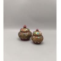 ราคา กล่องไม้เก็บของกระจุกกระจิก หม้อผอบไม้ ใส่พระธาตุ ตลับไม้ เดินเส้น สีทองโบราณ (41010544090)