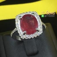 ราคา แหวนทับทิม แหวนเงินแท้92.5% ชุบทองคำขาว ประดับพลอยทับทิมแท้ ตกแต่งเพชรSwiss YTG-7685 (6305763123)