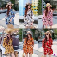 ราคา Set 2 ชิ้น เสื้อเชิ้ตคอปกกระดุมหน้า แขนยาว มาคู่กับกางเกงขาสั้น เอวสม็อกหลัง มีกระเป๋าล้วงข้าง (8646254310)