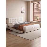 ราคา เตียงคู่สไตล์ข้างเตียงพาร์ทเมนท์ขนาดเล็กฝรั่งเศสกลางสูงกล่องวาฟเฟิลครีมบางเตียงใหญ่เตียงหนังเตียงเก็บเตียงโบราณ ฮะ5พี (49605598054)