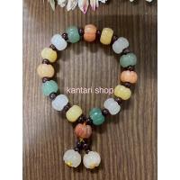 ราคา กำไลหินหยก 5 สี รุ่นเม็ดมะยม กำไลหินมวล12 มิล ขนาดฟรีไซค์ 1 เส้น (18151424038)