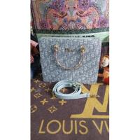 ราคา กระเป๋าทรงถือดิออร์สีเทาผ้าทอสลับหนังมือสอง (22606522668)