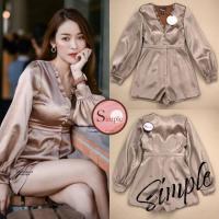 ราคา ป้ายSimple Brand จั๊มสูทแขนยาว ขาสั้นสีน้ำตาลทอง เนื้อผ้าดีมาก (5115425695)